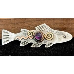 Artisan LCF Catherine McElroy Whimsical Sterling & Amethyst Fish Pendant/Brooch